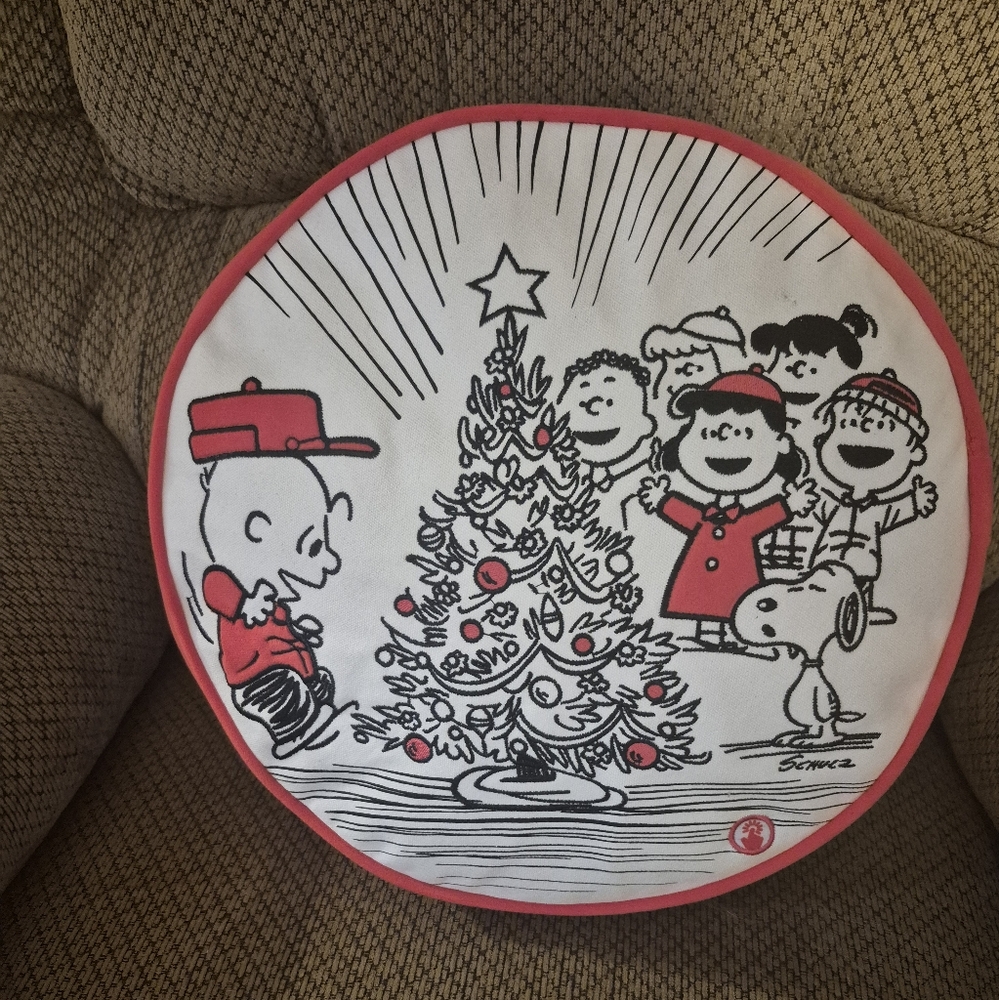 Peanuts Holiday Pillow Red and White Festive Design